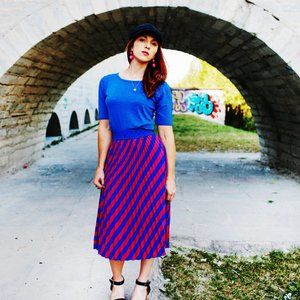 Pink and Blue Silky Pleated Skirt!